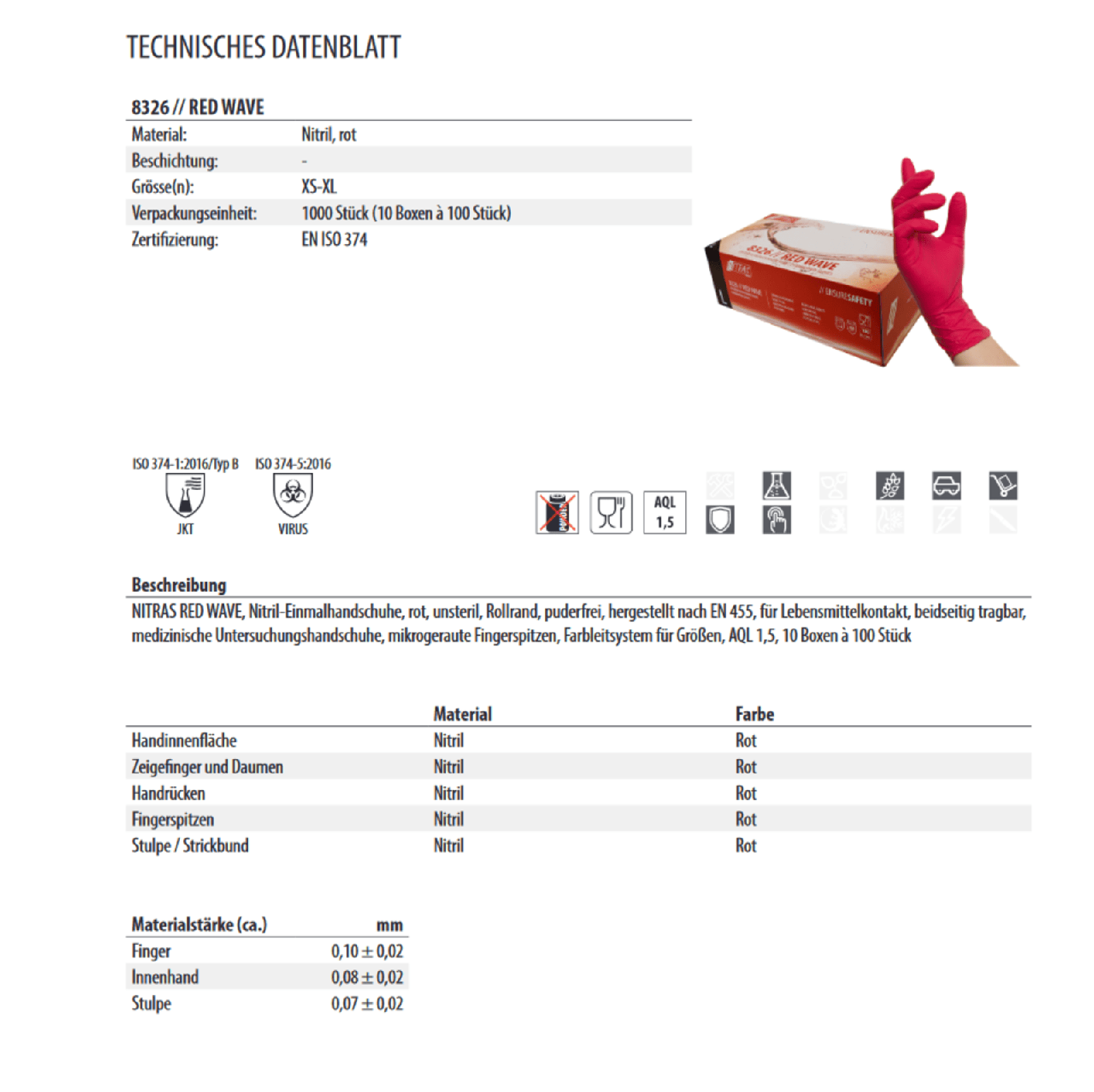 8326 Nitras rot Nitrilhandschuh Einmalhandschuh Box je 100 Stück puderfrei latexfrei Gr S-XL Nitras Medical