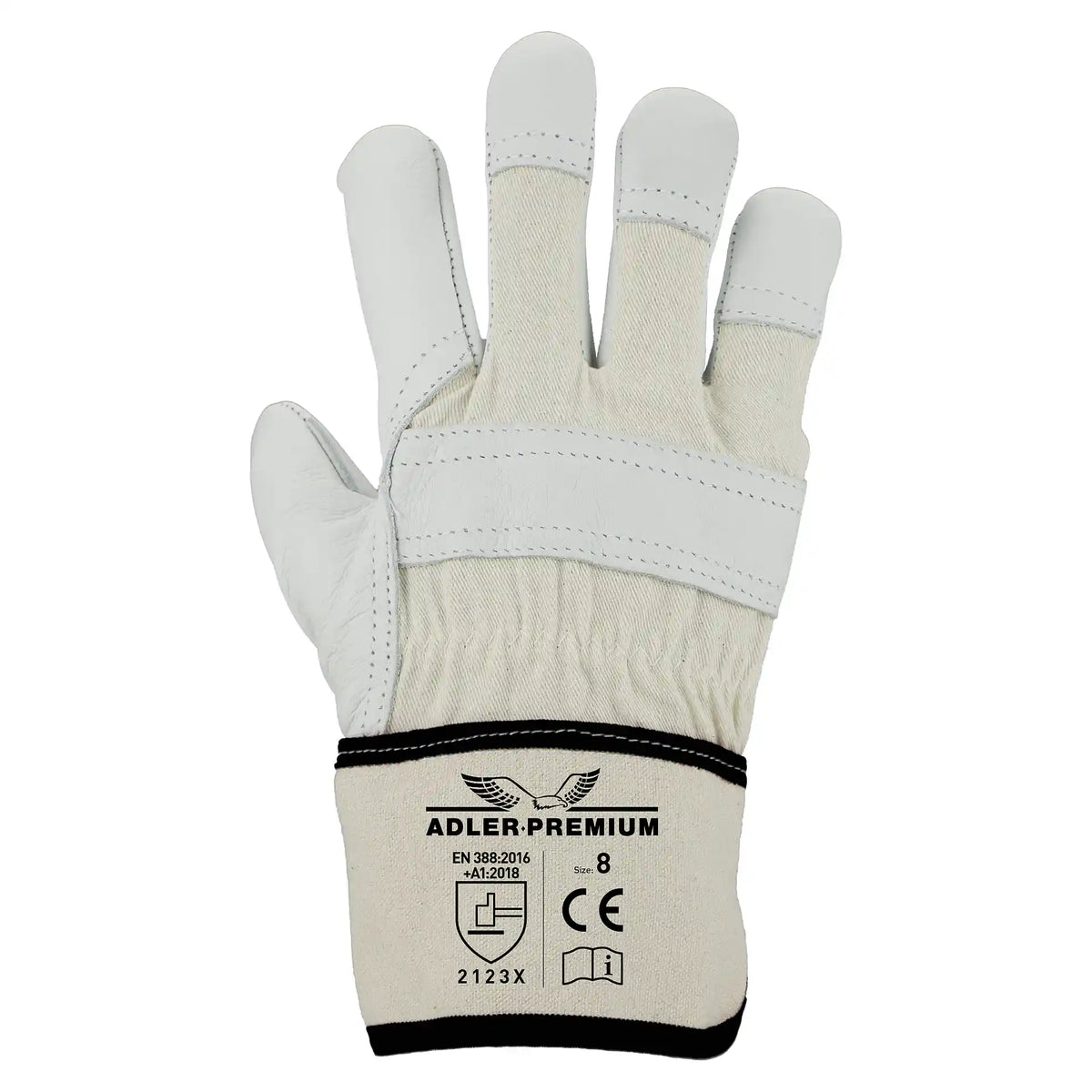 ADLER-PREMIUM Lederhandschuh Robuster Rindnarbenleder Handschuh mit Canvas-Stulpe