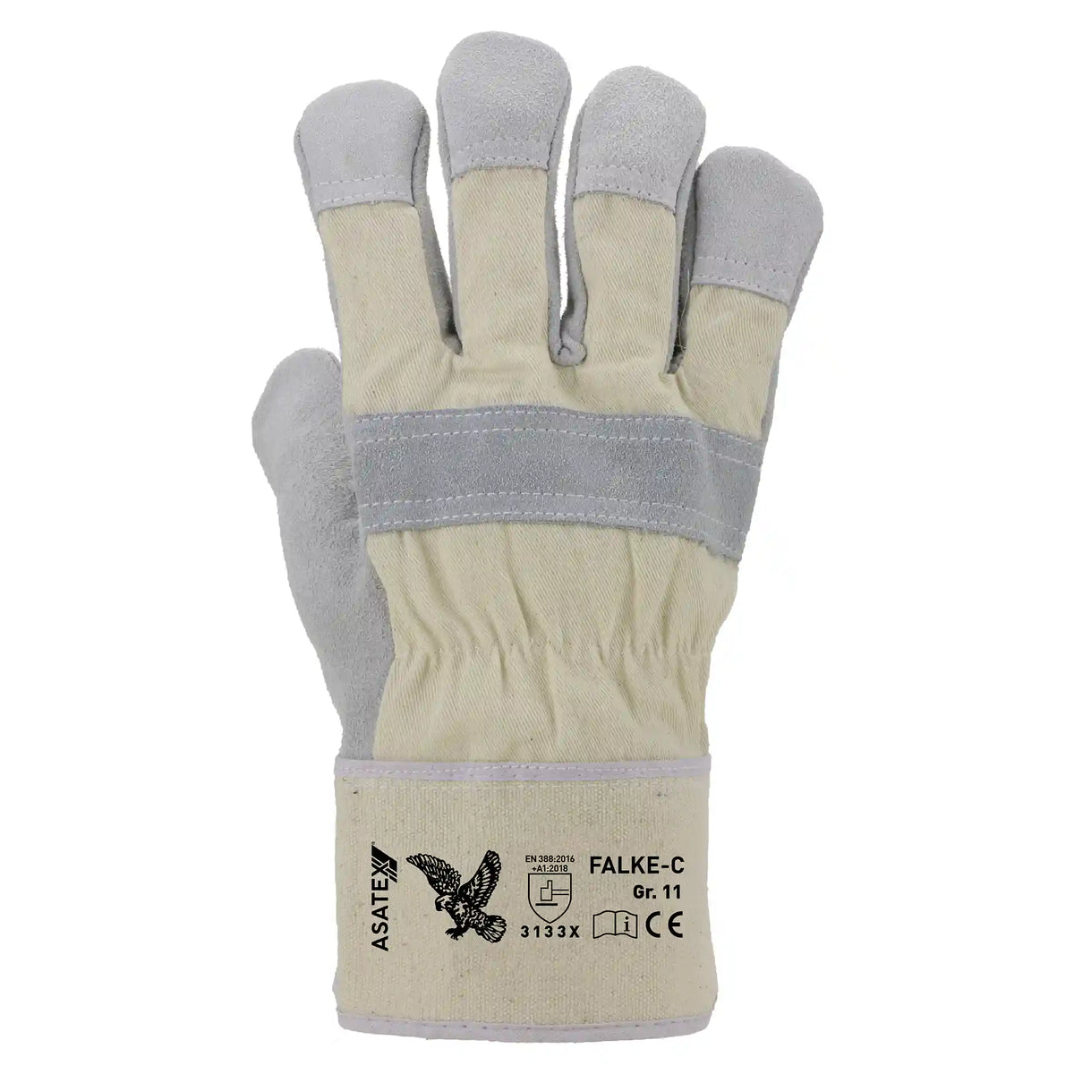 Robuster ASATEX FALKE-C Rindspaltleder Handschuh mit weißer Canvas Stulpe