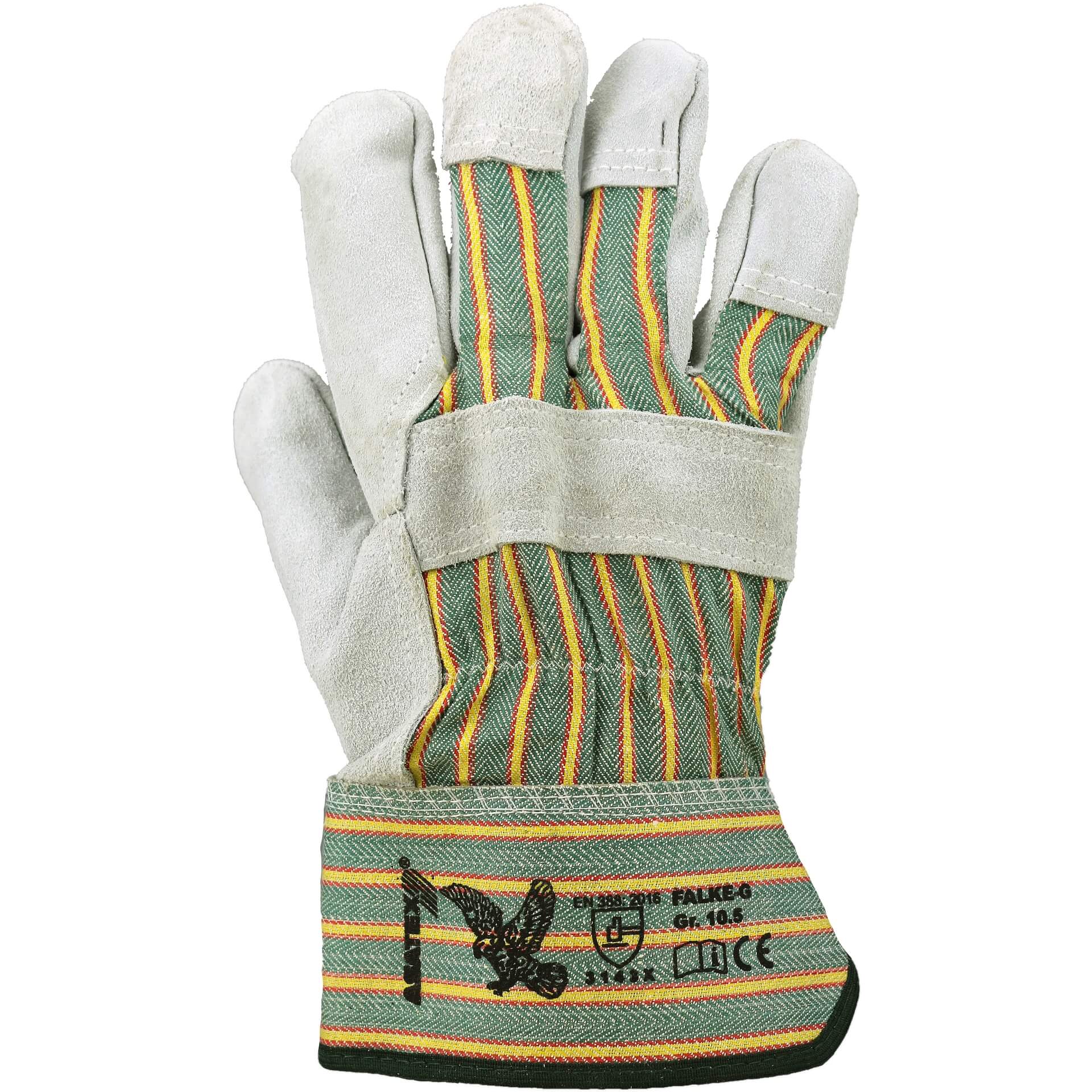 ASATEX FALKE-G Robuster Rindspaltleder Arbeitshandschuh mit gummierter Stulpe Grün