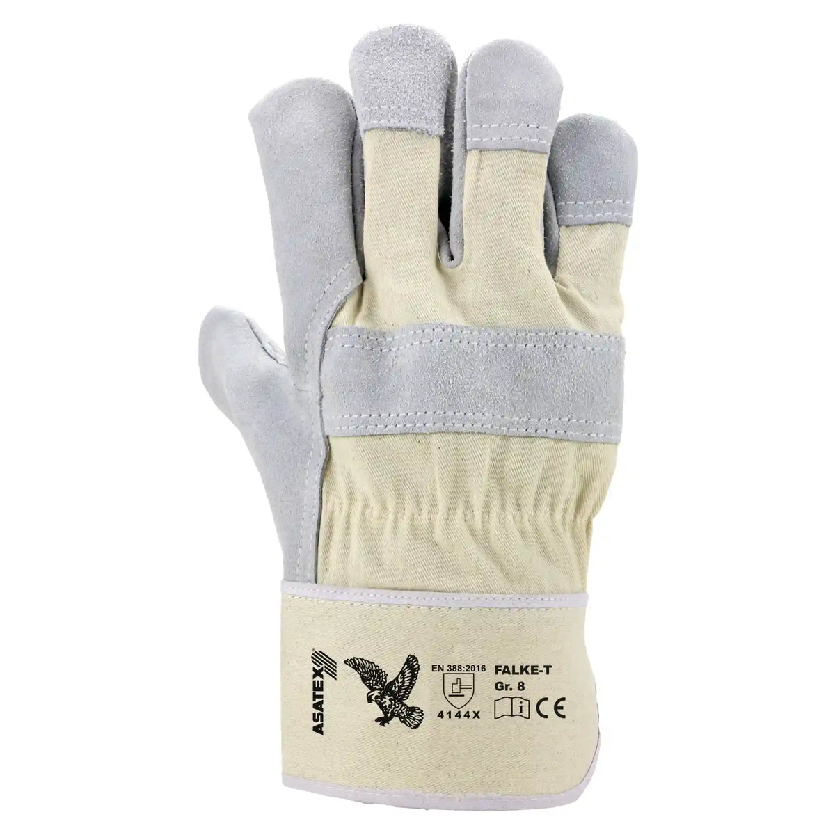 Robuster ASATEX FALKE-T8 Rindspaltleder Arbeitshandschuh mit Canvas-Rücken