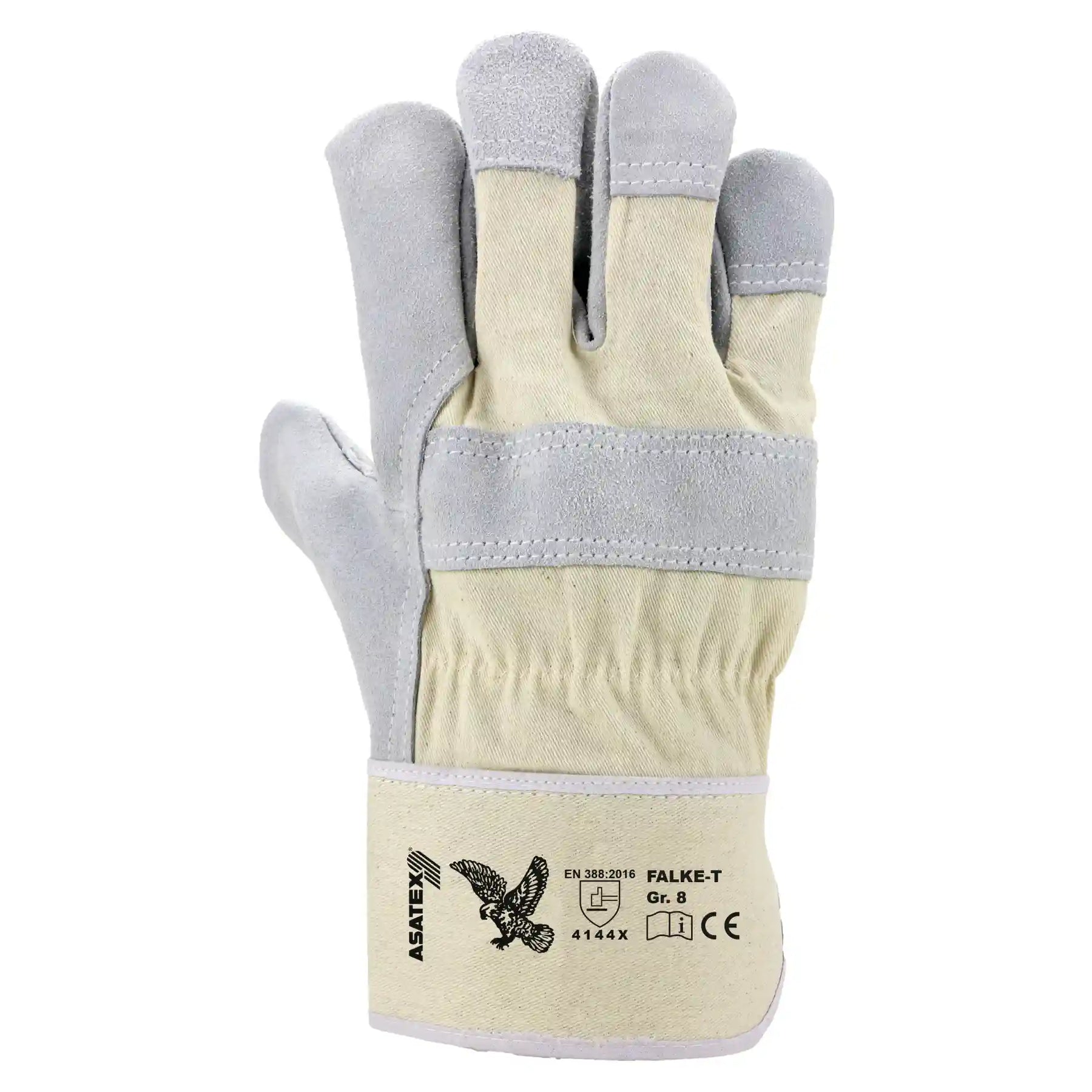 Robuster ASATEX FALKE-T8 Rindspaltleder Arbeitshandschuh mit Canvas-Rücken