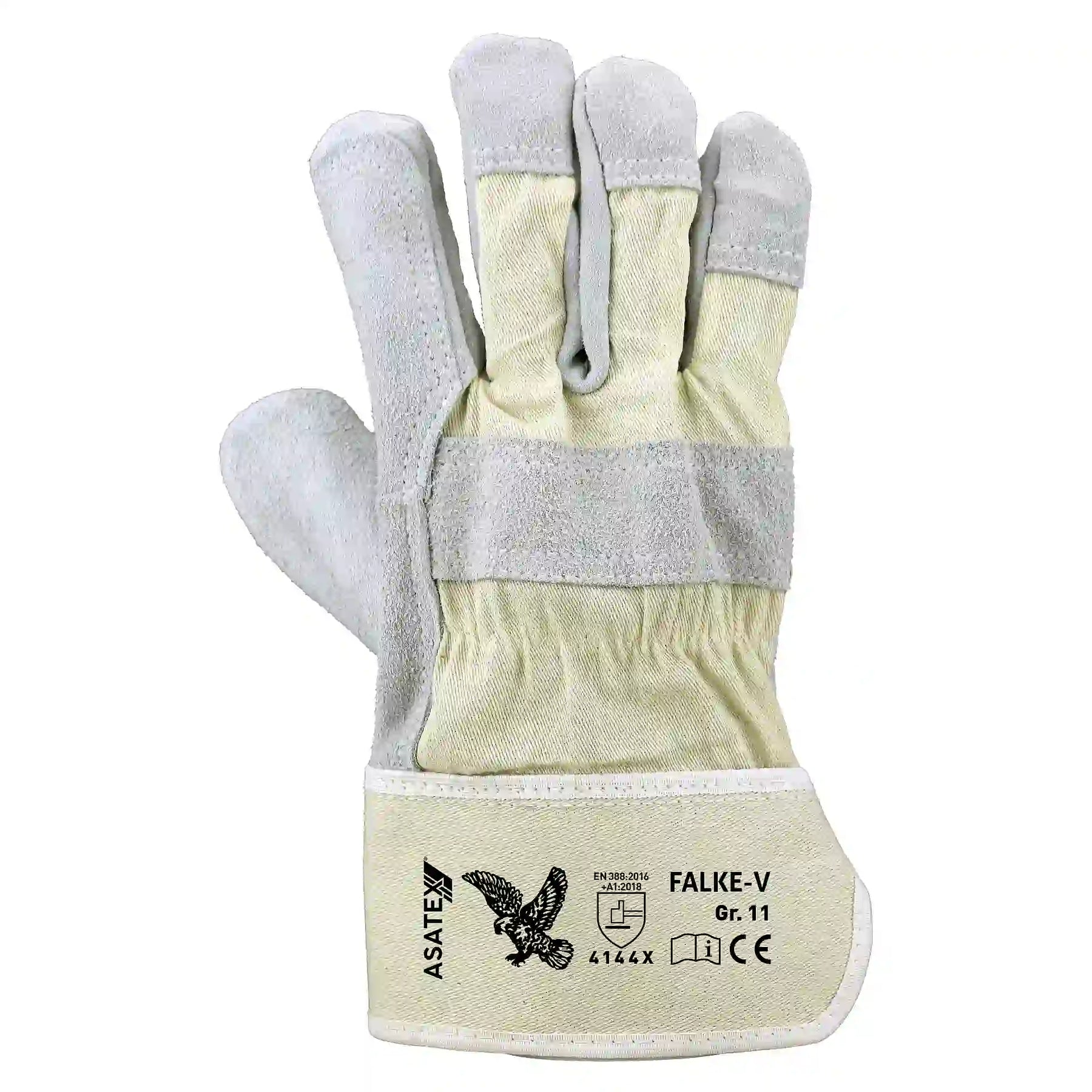 Robuster ASATEX FALKE-V Rindspaltleder Handschuh verstärkt für maximalen Schutz