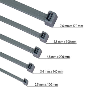 HorzeFix Kabelbinder 100 Stück grau lang uv beständig Universalbinder 2,5/3,6/4,8/7,6 breit HorzeFix