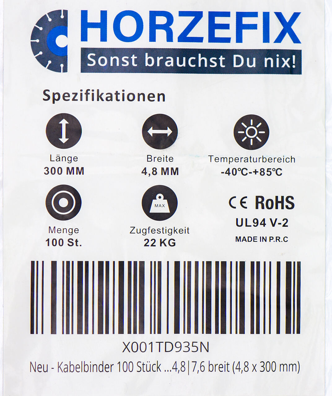 HorzeFix Kabelbinder 100 Stück grün lang uv beständig Universalbinder 2,5/3,6/4,8/7,6 breit horzefix