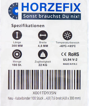 HorzeFix Kabelbinder 100 Stück grün lang uv beständig Universalbinder 2,5/3,6/4,8/7,6 breit horzefix