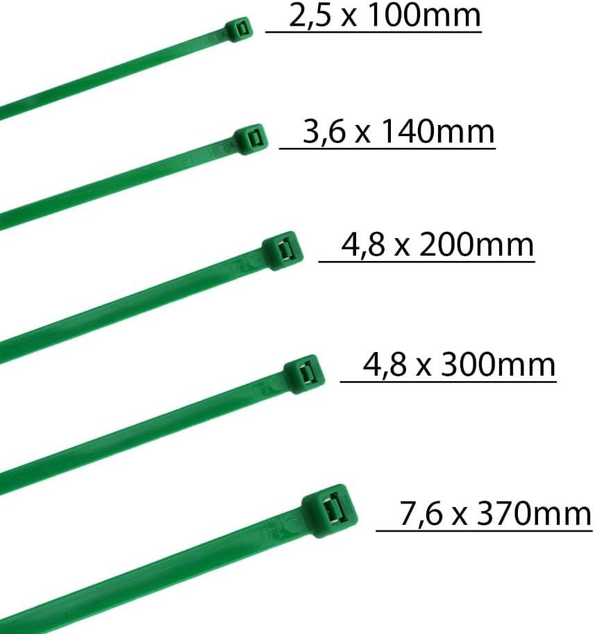 HorzeFix Kabelbinder 100 Stück grün lang uv beständig Universalbinder 2,5/3,6/4,8/7,6 breit horzefix
