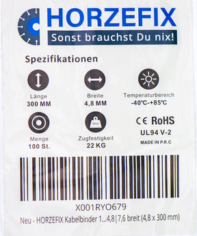 HorzeFix Kabelbinder 100 Stück schwarz uv beständig Universalbinder 2,5/3,6/4,8/7,6 breit horzefix