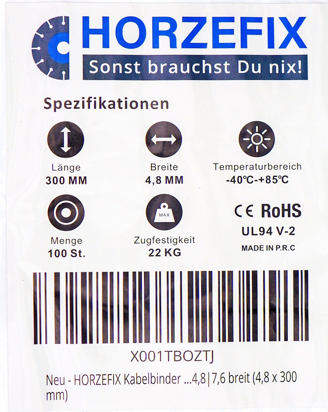 HorzeFix Kabelbinder 100 Stück weiß wetterfest lang uv beständig Universalbinder 2,5/3,6/4,8/7,6 breit horzefix