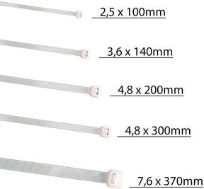 HorzeFix Kabelbinder 100 Stück weiß wetterfest lang uv beständig Universalbinder 2,5/3,6/4,8/7,6 breit horzefix