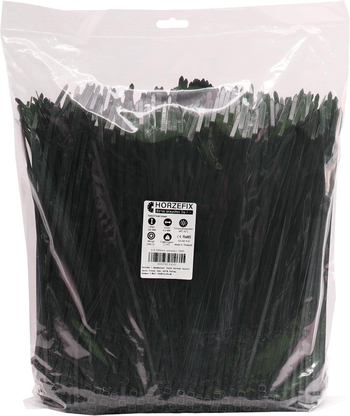 HORZEFIX Kabelbinder set 1000 Stück schwarz UV Beständig und Temperaturbeständig breite 2,5 x 100 mm 3,6 x 140 4,8 x 200 4,8 x 300 selbstsicherend