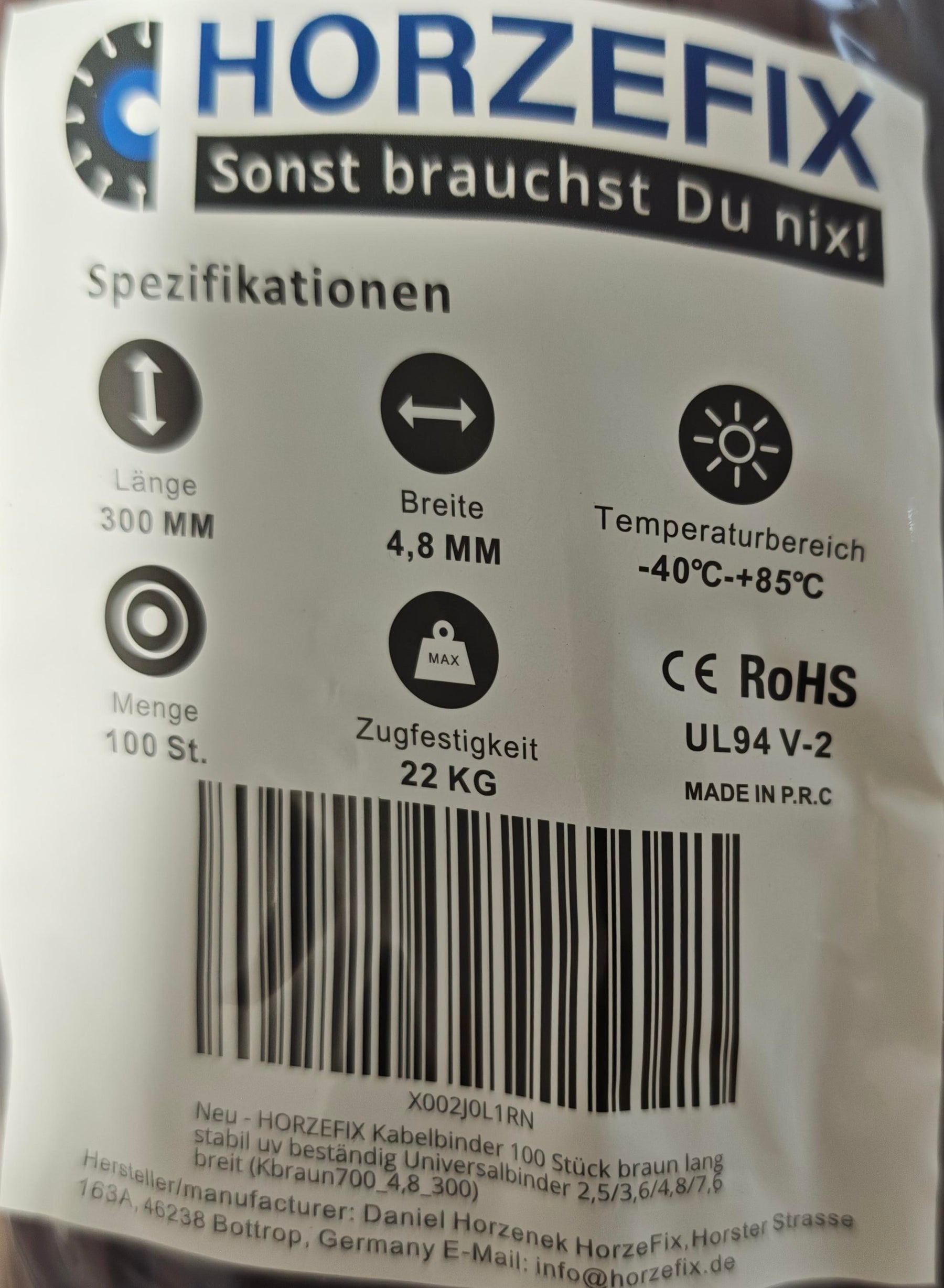 HorzeFix Kabelbinder 100 Stück braun lang uv beständig Universalbinder 2,5/3,6/4,8/7,6 breit