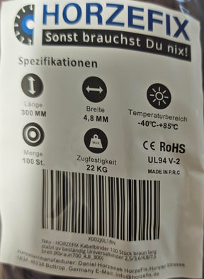 HorzeFix Kabelbinder 100 Stück braun lang uv beständig Universalbinder 2,5/3,6/4,8/7,6 breit