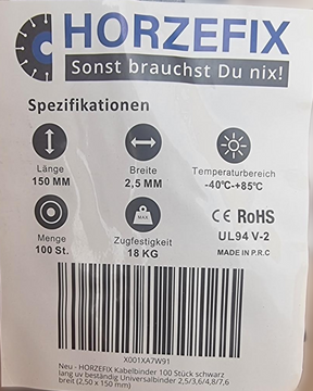 HorzeFix Kabelbinder 100 Stück schwarz uv beständig Universalbinder 2,5/3,6/4,8/7,6 breit