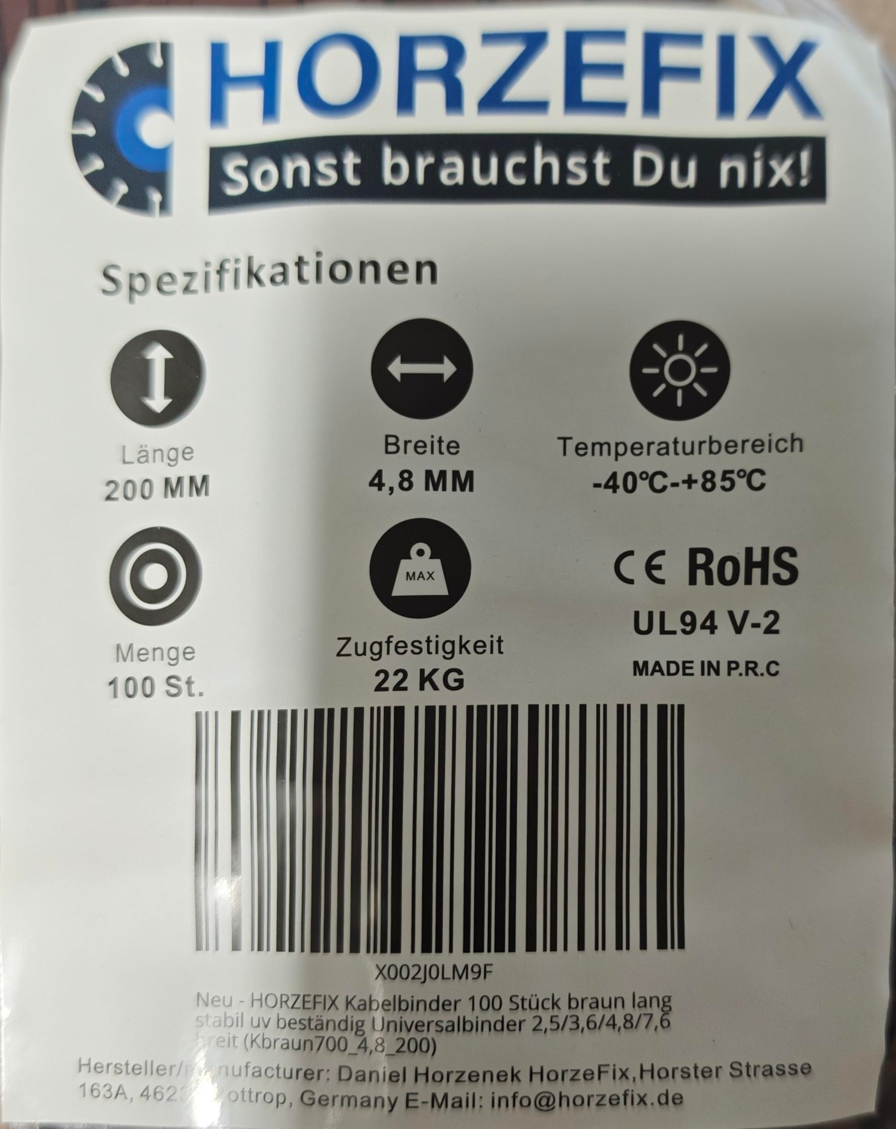 HorzeFix Kabelbinder 100 Stück braun lang uv beständig Universalbinder 2,5/3,6/4,8/7,6 breit