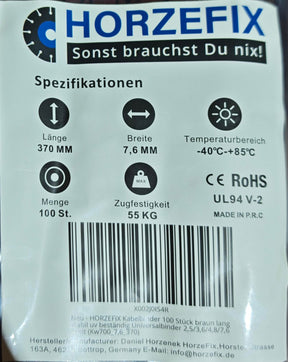 HorzeFix Kabelbinder 100 Stück braun lang uv beständig Universalbinder 2,5/3,6/4,8/7,6 breit