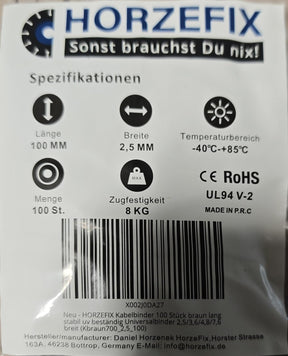 HorzeFix Kabelbinder 100 Stück braun lang uv beständig Universalbinder 2,5/3,6/4,8/7,6 breit
