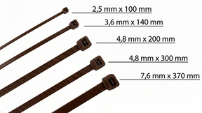 HorzeFix Kabelbinder 100 Stück braun lang uv beständig Universalbinder 2,5/3,6/4,8/7,6 breit