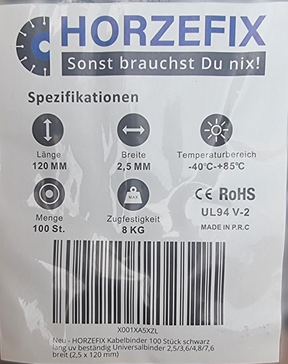 HorzeFix Kabelbinder 100 Stück schwarz uv beständig Universalbinder 2,5/3,6/4,8/7,6 breit