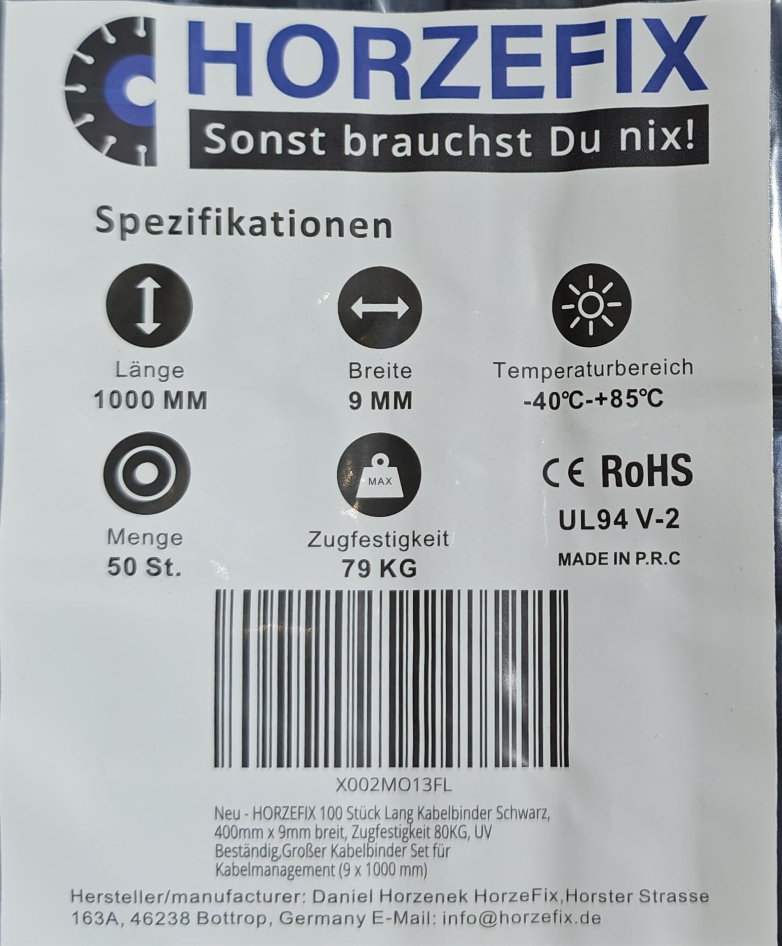 HorzeFix Kabelbinder 100 Stück schwarz uv beständig Universalbinder 2,5/3,6/4,8/7,6 breit