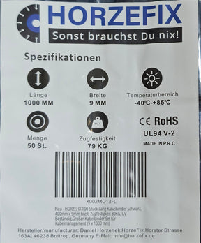 HorzeFix Kabelbinder 100 Stück schwarz uv beständig Universalbinder 2,5/3,6/4,8/7,6 breit
