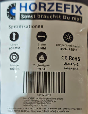 HorzeFix Kabelbinder 100 Stück schwarz uv beständig Universalbinder 2,5/3,6/4,8/7,6 breit