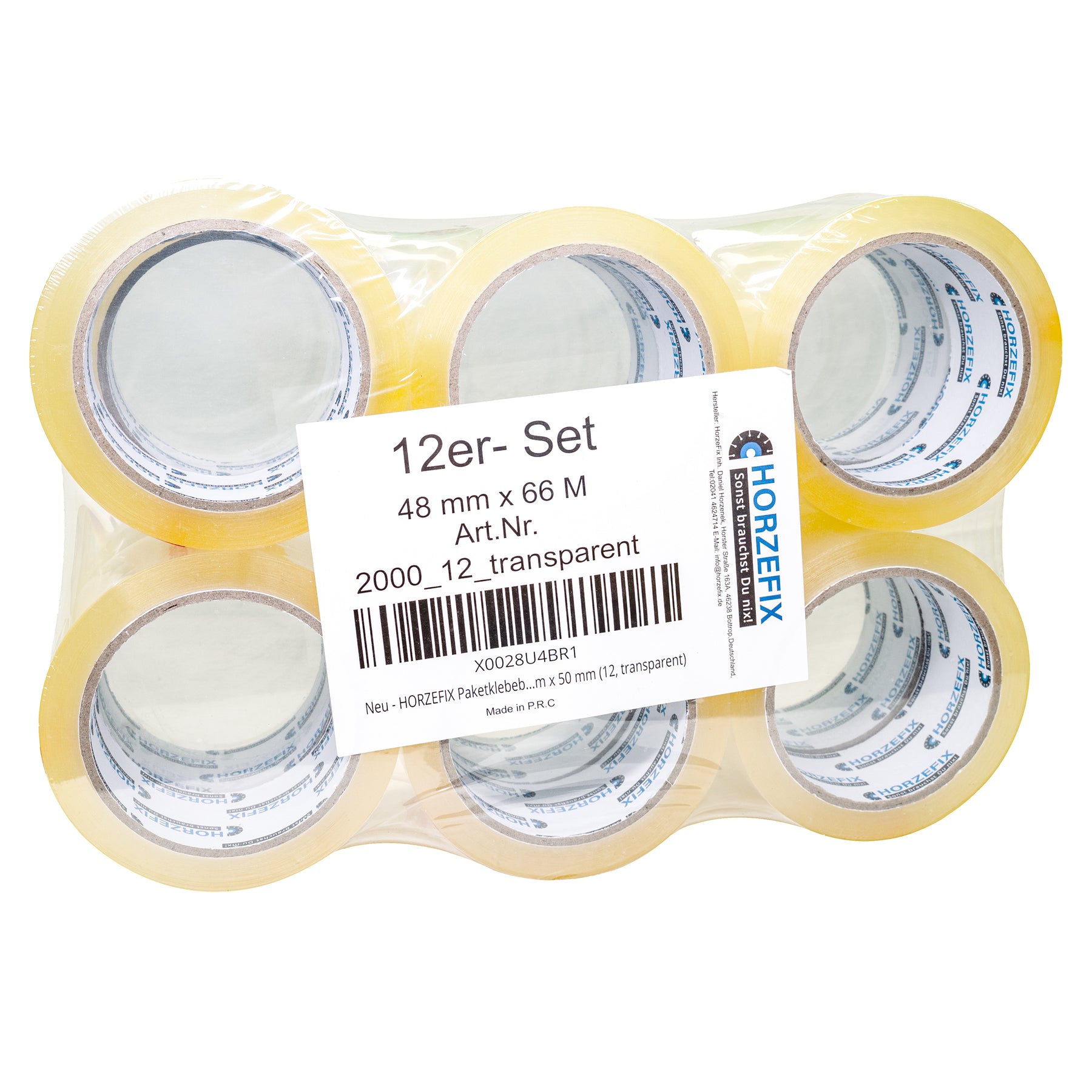HORZEFIX Paketklebeband transparent 48 mm x 66 m, 48 Mikron, extra stark, universell für Versand & Umzug
