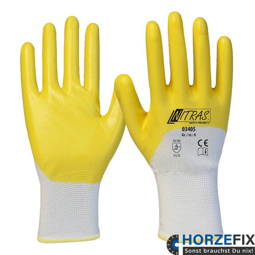 03405 Nitras gelbe Nitril-Handschuh-3/4 Beschichtet 12 Paar Gr 7-11