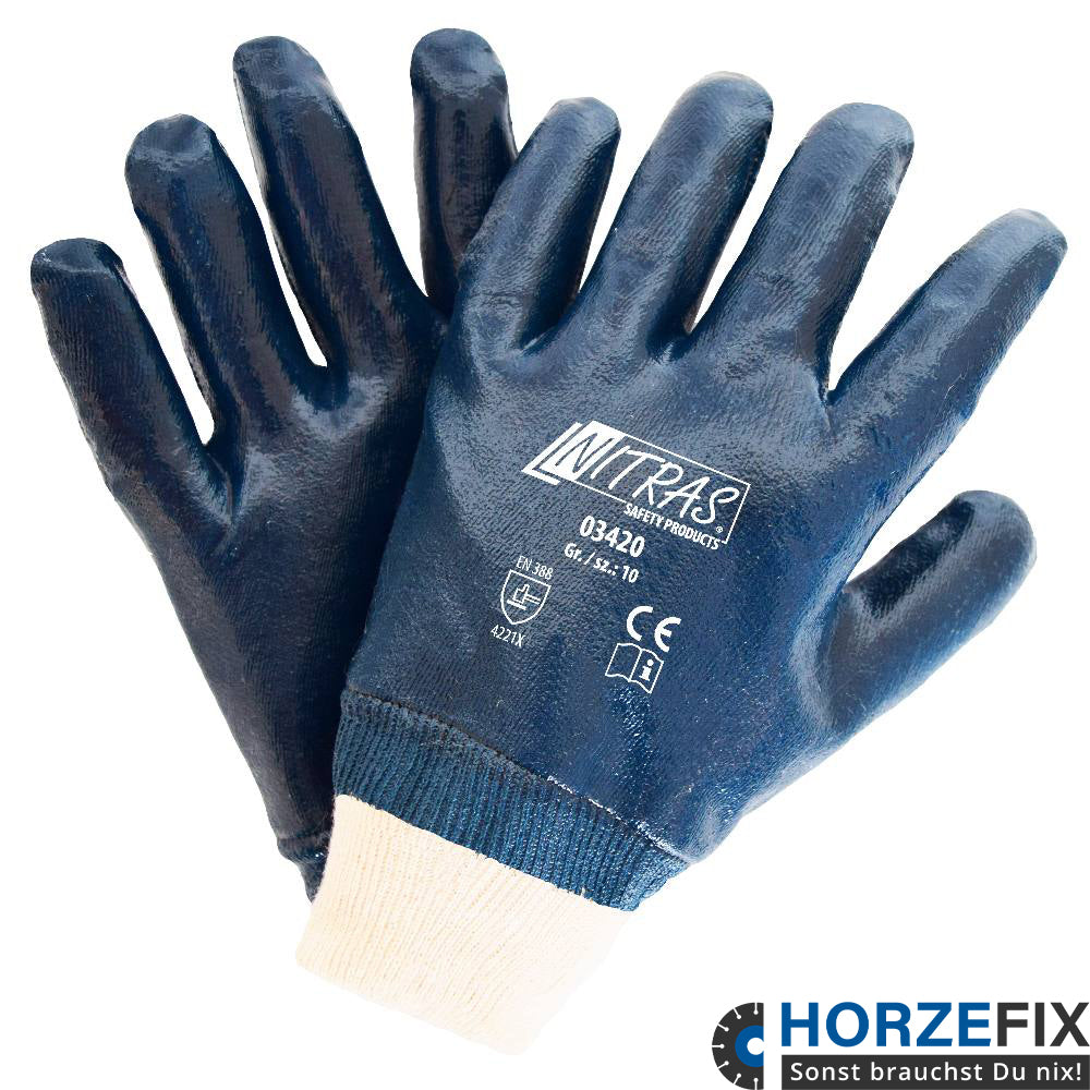 Nitras Baumwoll-Jersey Handschuh mit Nitril-Vollbeschichtung nach EN388 Gr. 8-11