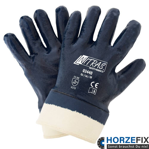 03440 Nitras Baumwoll-Jersey Handschuh Nitril-Vollbeschichtung Segeltuch 12 Paar Gr 8-11