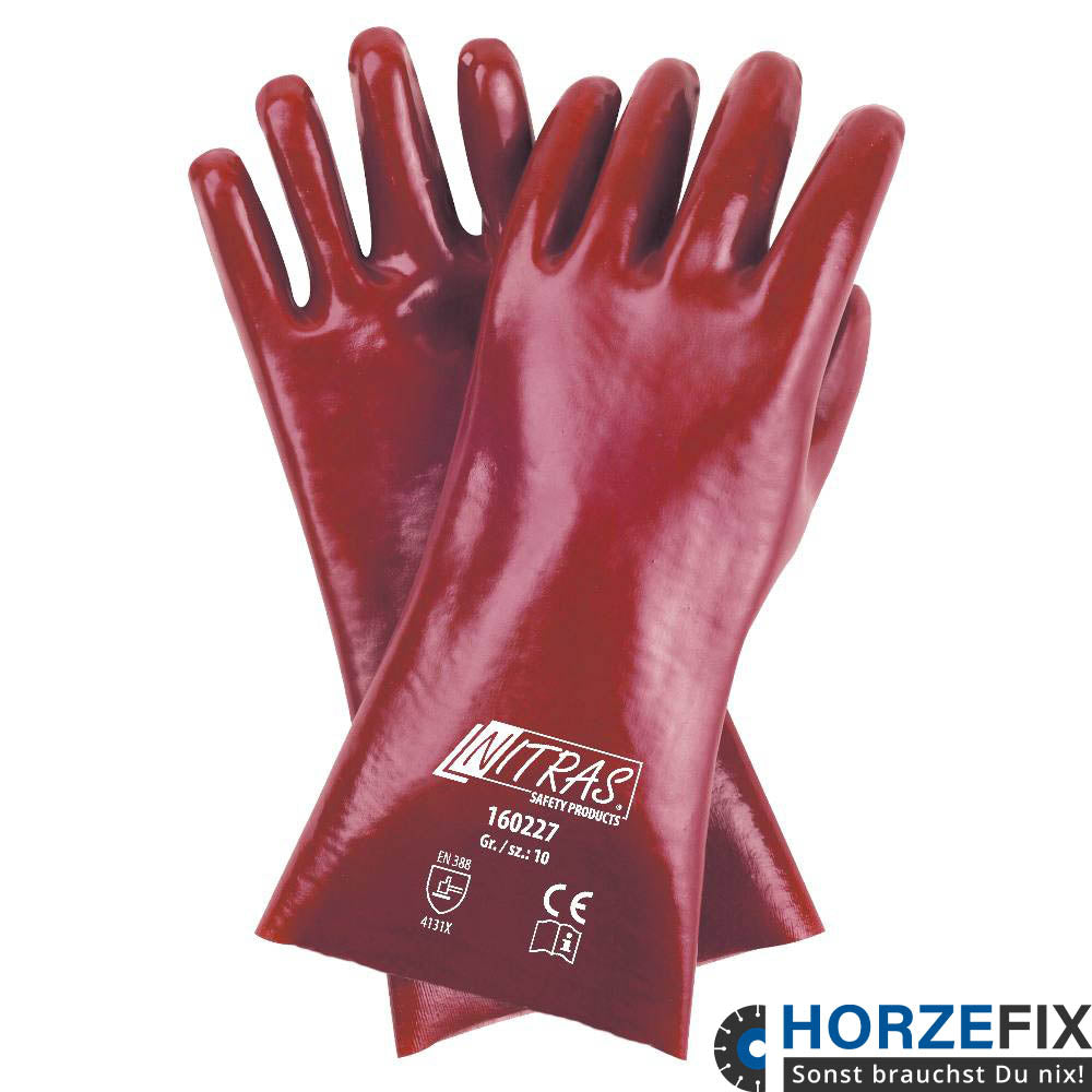 160227 Nitras PVC Handschuhe Chemikalien vollbeschichtet 27 cm lang rot 12 Paar Gr 10 horzefix