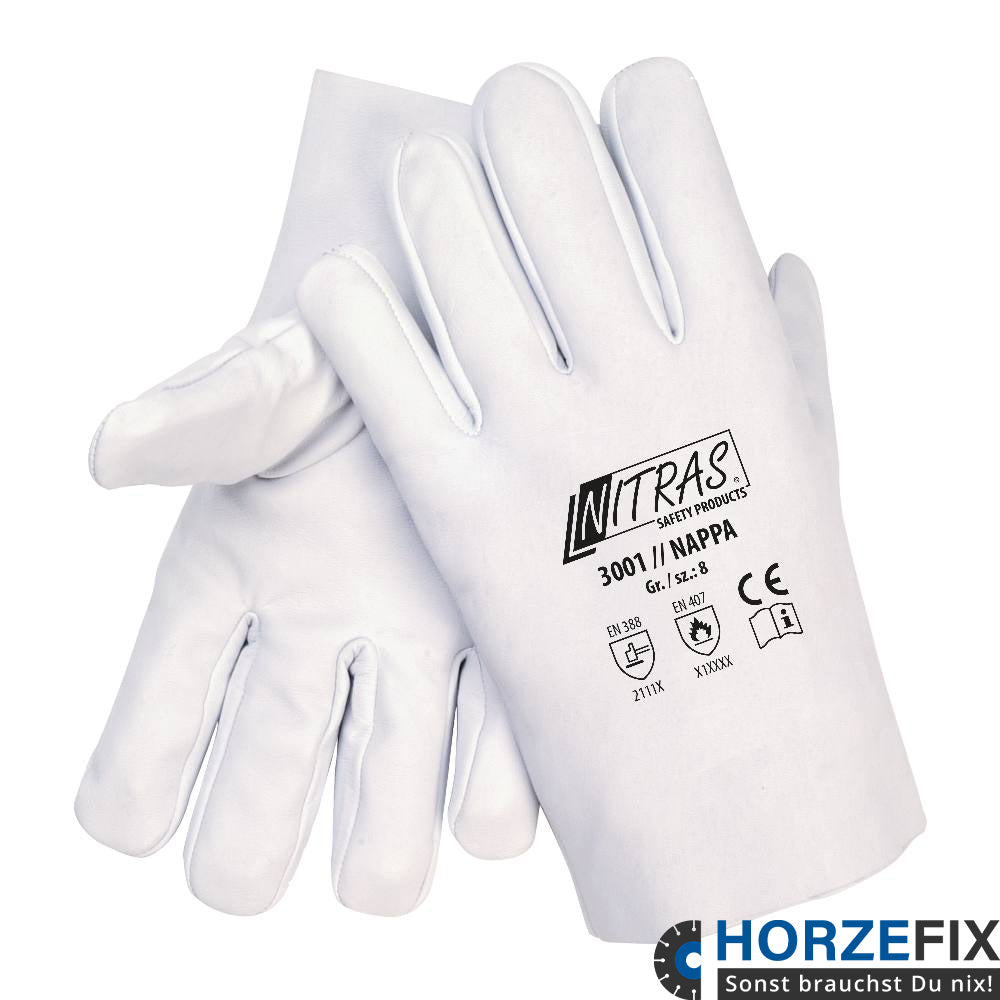 3001/3002/3003/3004 Nitras Vollnappaleder grau hitzebeständig 10 Paar Gr. 8-11 horzefix