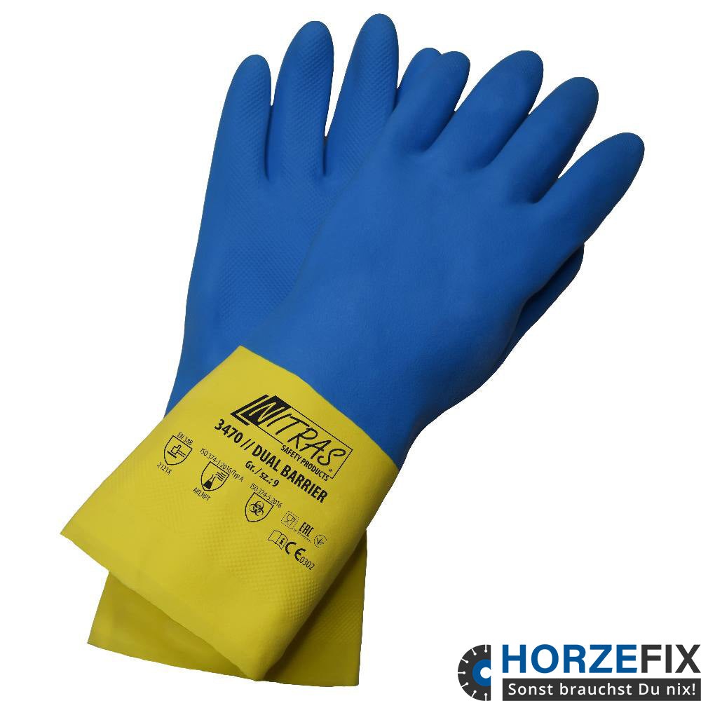  Nitras DUAL BARRIER Chemikalienschutzhandschuh für Lebensmittelkontakt Latex blau nach EN 388 EN ISO 374-1:2016 EN ISO 374-5:2016 Gr.7-11