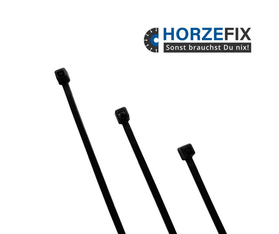 HorzeFix Kabelbinder 100 Stück schwarz uv beständig Universalbinder 2,5/3,6/4,8/7,6 breit horzefix