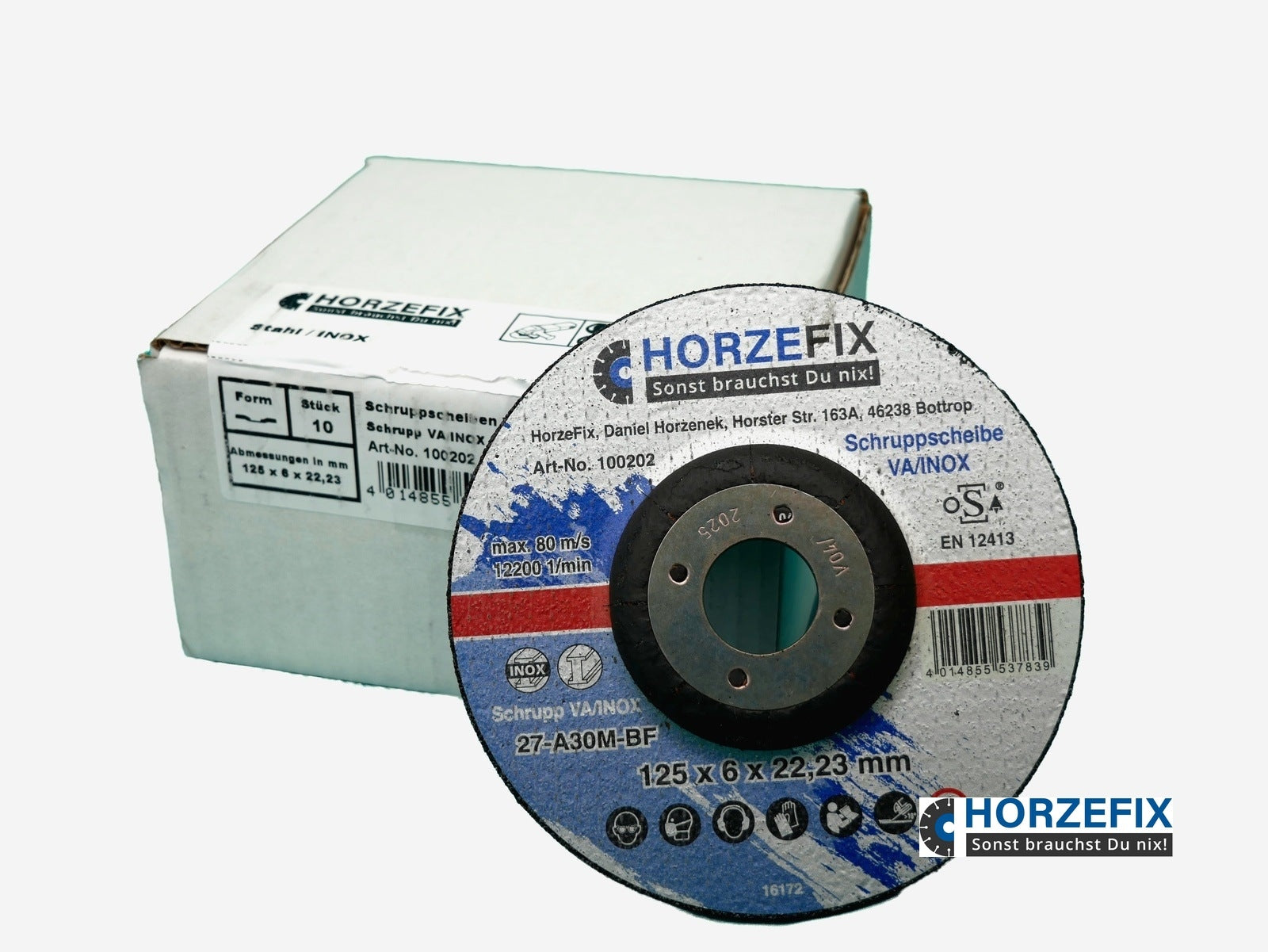 HorzeFix Schruppscheibe 10 Stück Metall VA/INOX 125 x 6,0 mm x 22,23 für die Flex horzefix