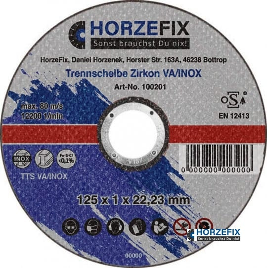 HorzeFix Trennscheibe 125 Metall 1mm dünn für die Flex VA/INOX 125 x 1,0 mm x 22,23 Zirkonkorund horzefix